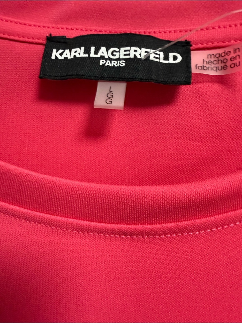 Karl Lagerfeld Shirt women size L Bright Pink Pearl-Studded Puff Sleeve Top - Picture 3 of 8